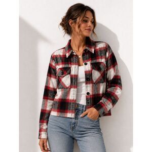 BB Dakota Steve Madden Plaid Shacket Women’s M Red Black White Button Up